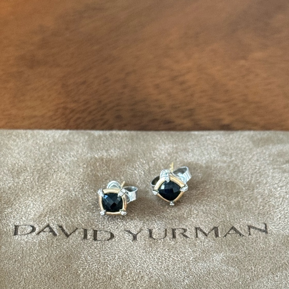 🔥Like New!! David Yurman Black Onyx Cable Motif Stud Earrings w/gold accent